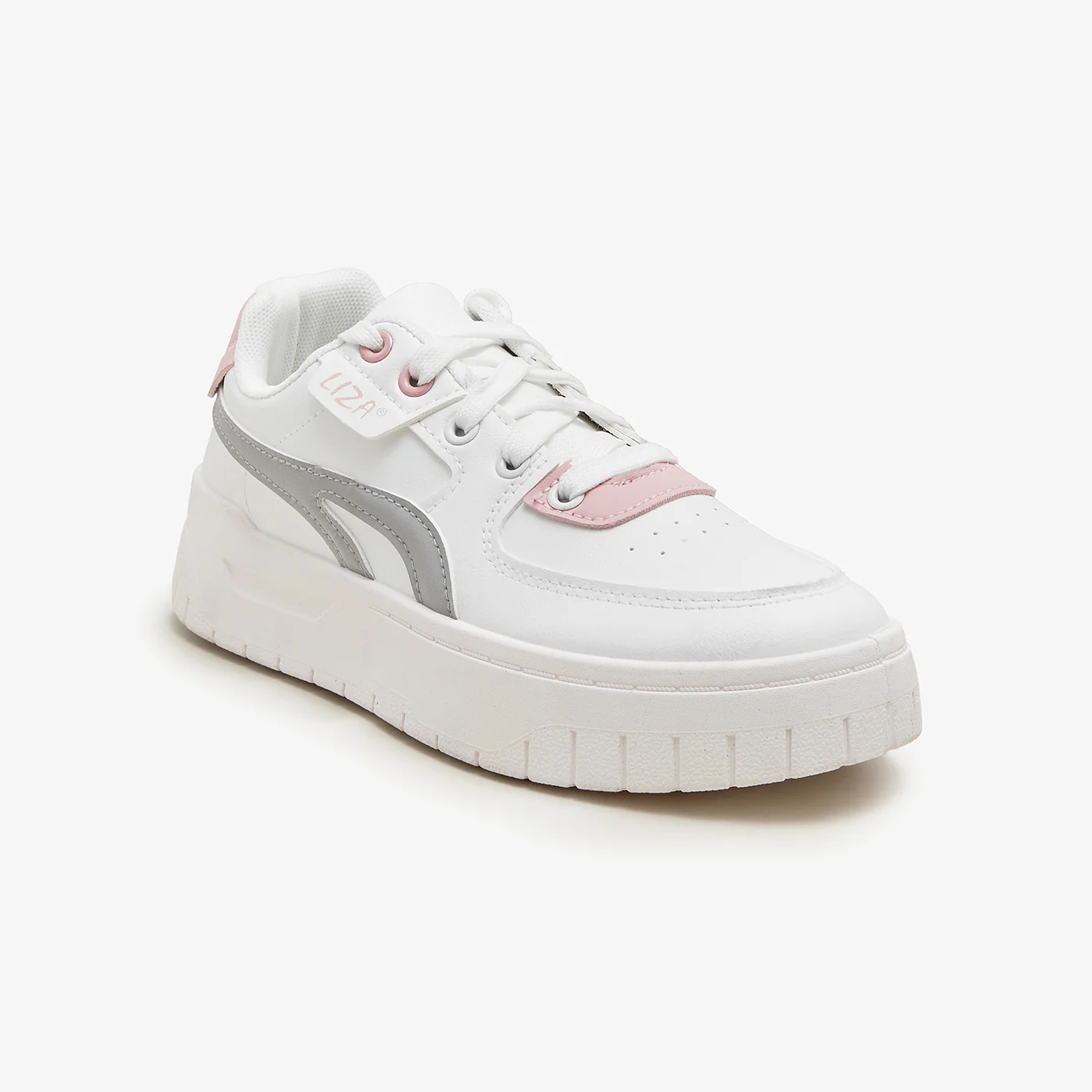 Liza Women’s Chunky Sole Casual Sneakers – White, Pink & Grey
