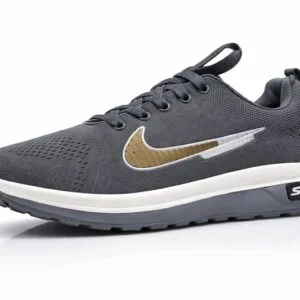 "Men’s grey Zoom knit runner sneakers with breathable mesh and cushioned sole" "Lightweight grey sports running shoes for men with flexible knit upper" "Grey athletic sneaker with cushioned midsole and rubber outsole for walking and gym" "Breathable grey knit casual sports shoe for men on white background" "Men’s premium grey running sneaker with comfort cushioning and sporty design" Men Zoom Knit Runner Sneakers